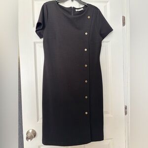Liz Claiborne Black Short-Sleeve Button-Accent Sheath Dress